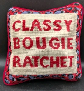 FURBISH Savage Needlepoint Pillow Classy Bougie Ratchet, Red Velvet Back 10 x 10 - Picture 1 of 9