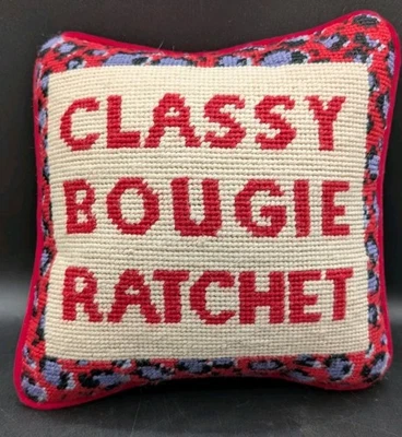 FURBISH Savage Needlepoint Pillow Classy Bougie Ratchet, Red Velvet Back 10 x 10 - Image 1 of 4
