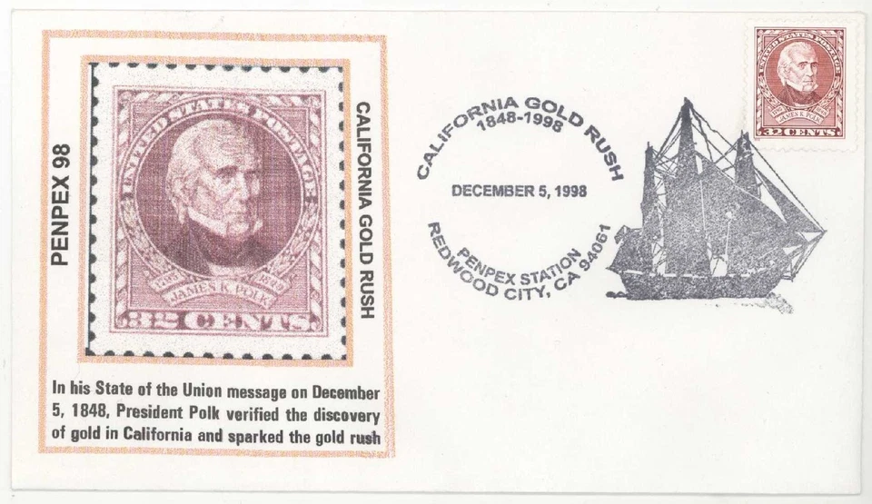 1998 Penpex Station Redwood City CA Gold Rush President James K Polk 2587 封面 — 第 1/1 张图片