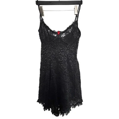 Vestido Babydoll de Renda Preta Cacique Chemise Laço Vermelho 18/20 Fio Whimsigoth Excelente Estado Usado - Imagem 1 de 4