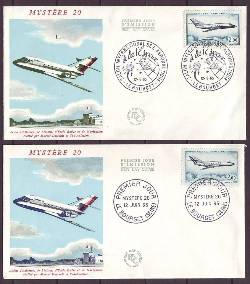 q8302/ France (2 stk) Airplane Mystere-20 FDC Cover 1965 - Image 1 of 1