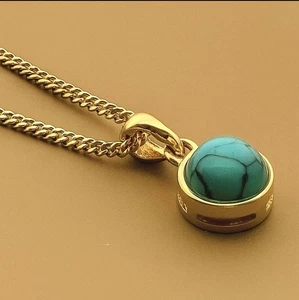 Colgante Turquesa Oro Amarillo en Plata Esterlina 925 7 x 14 mm + 46 cm Cadena Borde - Imagen 1 de 4