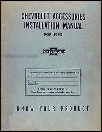 Manuale Di Installazione Accessori Chevrolet 1952 Libro Originale Accessorio OEM - Immagine 1 di 1
