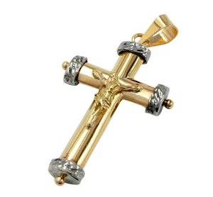 375 ECHT GOLD *** Jesus Kreuz Anhänger Kreuzanhänger bicolor 23/29 mm - Picture 1 of 3