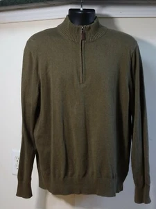 Eddie Bauer Cotton Cashmere 1/4 Zip Sweater Men Tall Size Large Olive Green - Picture 1 of 5