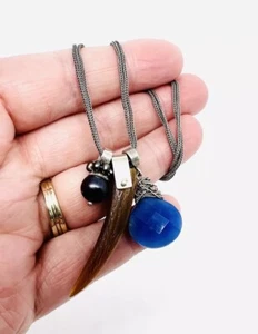 Beth ORDUNA Sterling Silber Edelstein Charm Halskette Chalzedon Perlen signiert - Bild 1 von 11