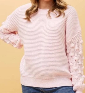 Caroline Morgan Pink Chunky Knit Pin Pom Jumper Top Sweater Pullover 12-14 @ New - Picture 1 of 15