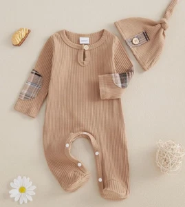 Bebé Niños Niñas Una Pieza Footies Unisex Recién Nacido Acanalado Tejido Mameluco Botón Sombrero 2 - Imagen 1 de 3