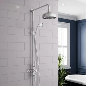 Traditional Chrome Thermostatic Mixer Shower Crosshead Valve Round Drench Head - Picture 1 of 11