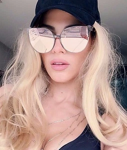 Women Sunglasses BARBIE Pink Princess Metal Cat Eye Oversized Mirror Lens GAFAS - Afbeelding 1 van 27