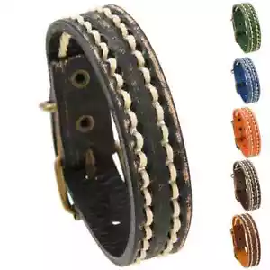 Men's Punk Wide Genuine Leather Belt Wristband Bangle Cuff Bracelet Adjustable - Picture 1 of 20