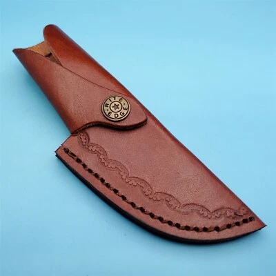 Funda de cuchillo de cuero solo marrón hoja fija estuche de cinturón 6,5"x 3,5" borde estampado Foto 1 de 4