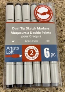Artist’s Loft- Dual Tip Sketch Markers - Grays 6pc (516312) New Sealed - Picture 1 of 6
