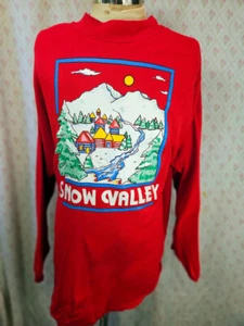 Vintage 1980s Fleecy Bright Red Acrylic USA Made Snow Valley Sweatshirt XL - Picture 1 of 7