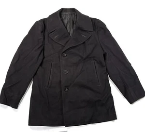 Vintage Naval Clothing Jacket Mens 40 Black Navy Blue Peacoat Wool USA Made VTG - Picture 1 of 9