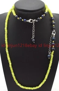 Faceted 2x4mm Green Peridot Rondelle Black Pearl Necklace Bracelet 16-28/7.5in - Picture 1 of 12