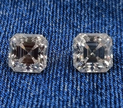 White Diamond 1Ct Certified Lab-Grown ASSCHER CUT PAIR  CVD   VVS1 Gemstone 5MTF - Image 1 of 4