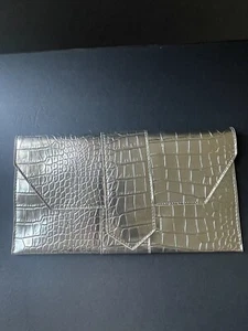 JJ Winters Nikki Clutch Purse Metallic Gold Envelope Cocktail Crocodile New - Picture 1 of 6