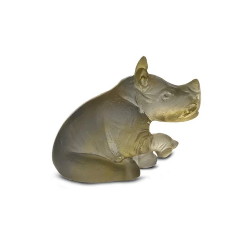 DAUM CRYSTAL MINI RHINOCEROS AMBER & GREY FIGURINE #05259-1/C BRAND NIB SAVE$ FS - Image 1 of 1