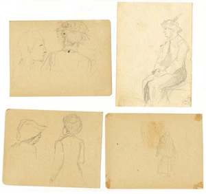 Four small 2-sided drawings by Russian artist M.D.Mikhailov Figures Faces Tree - Bild 1 von 2
