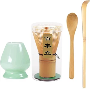 Handcrafted Bamboo Matcha Whisk Set with Ceramic Whisk Holder and Tea Scoop, for - Picture 1 of 12