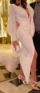 Alexandre Vauthier Plunge Neck Off White Dress Uk 8 - Picture 1 of 11