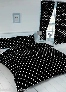 POLKA DOT BLACK WHITE MODERN SPOTS REVERSIBLE BEDDING OR CURTAINS OR BEAN BAG - Picture 1 of 16