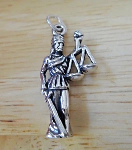 Sterling Silver 3D 25x13mm Lady Justice Scales Law Lawyer Charm - Picture 1 of 4