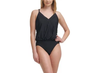 MSRP $108 Calvin Klein Blouson One-Piece Swimsuit Black Size 8 - Picture 1 of 4