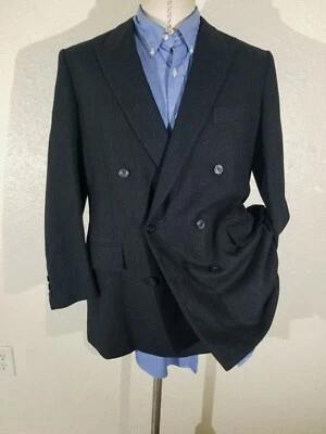 Chaqueta Blazer Abrigo Deportivo 40R Lona Completa Doble Pecho Negro Espiga Tweed Foto 1 de 4