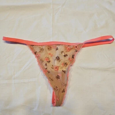 Calcinha Tanga American Eagle Aerie T Back PEQUENA Rosa Marrom Floral Malha Tira - Imagem 1 de 3