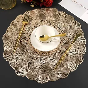 Gold Round Placemats for Dining Table Set of 4 Pressed Vinyl Metallic Place M... - Picture 1 of 6