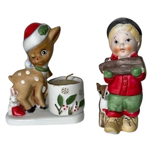 Jasco Christmas Figurines Little Boy Outside & Baby Deer Candle Toothpick Holder - Picture 1 of 6