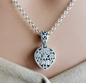 Collar de cadena grueso Rolo con colgante de corazón de filigrana - 18 pulgadas - pesado 20 g - Imagen 1 de 14