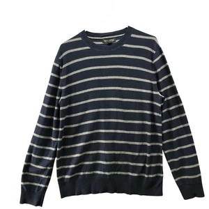 Suéter Banana Republic Pima Algodón Cachemira Para Hombre L Azul Marino Rayas Cuello Redondo - Imagen 1 de 8