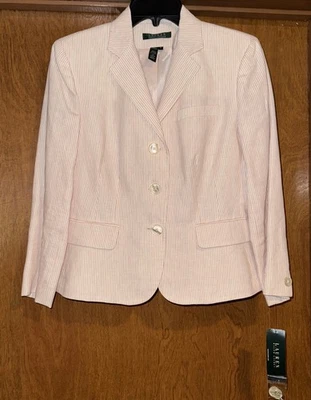 Lauren Ralph Lauren 100% Linen Pinstripe Pink & White Transitional NWT SZ 6 - Image 1 of 4