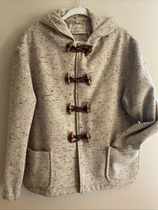 Vintage Studio Donegal Wool Coat Hooded Toggle Buttons Kilcar Ireland Oatmeal - Picture 1 of 7