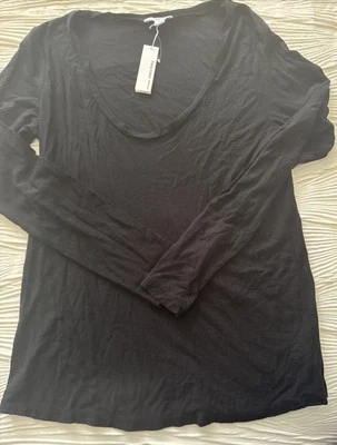 STANDARD JAMES PERSE Knit Stretch Top Sz 3 Med Black Deep Neck Long Sleeve NWT - Image 1 of 4