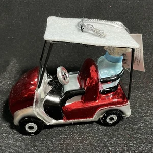 Red Golf Cart Glass Christmas Glitter Ornament Place & Time NEW with Tags - Picture 1 of 5