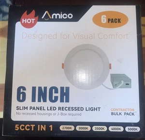 Amico 6 Pack 6 Inch 5CCT Ultra-Thin LED Recessed Ceiling Light with Junction Box - Picture 1 of 5