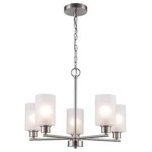 HAMPTON BAY Cawthon 5-Light Brushed Nickel Chandelier Light Fixture with Frosted - Picture 1 of 1