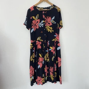 Chinti & Parker Shirt Dress Midi Sz 10 Dark Blue 100% Silk Floral Pockets - Picture 1 of 19