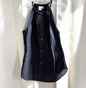 Worth Damen Top Gr.8 Marineblau Neckholder Druckknopf Western Grunge Lagenlook Boho 18391 - Bild 1 von 8