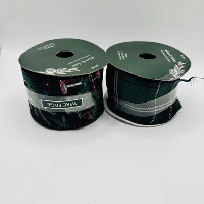 Lote de 2 rollos de cinta con cable Place & Time Holiday de 2,5" x 8,3 yardas a cuadros de Navidad Foto 1 de 4