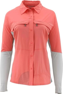 Женская футболка Simms Fishing Pro Reina LS Med Coral UltraLight 50UPF НОВАЯ РАСПРОДАЖА! - Изображение 1 из 4