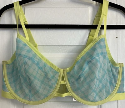 Sujetador Cacique Azul Lima 40DDD Sin Forro Demi Transparente Con Aros Cuadros Guinga Foto 1 de 4