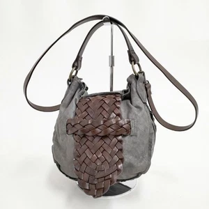 MONTEROSA Leather 2WAY Shoulder Tote Bag Gray brown 5-0423G∞ - Picture 1 of 3