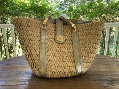 MICHAEL KORS Straw Tote Purse Handbag Leather Trim  - Image 1 of 4
