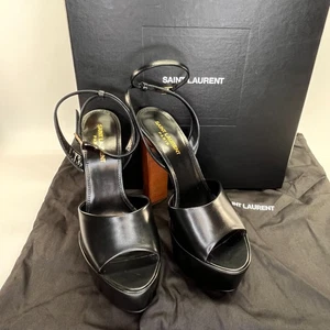 Saint Laurent Jodie Gr. 8B Kalbsleder Knöchelriemen Plateau Sandalen Nero Farbe - Bild 1 von 22