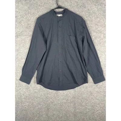 Pierre Cardin Mens Band Collar Button Down Shirt Black Long Sleeve Dress - Image 1 of 4